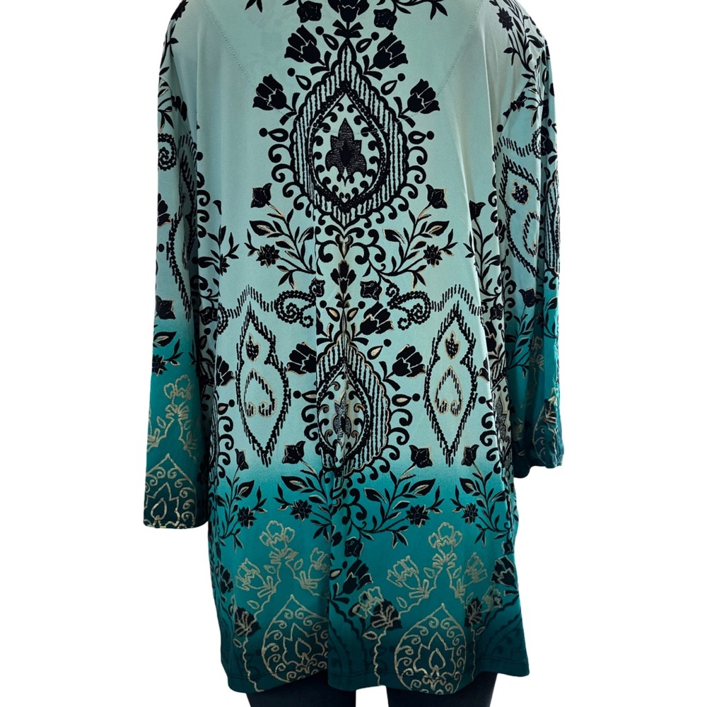 JM Collection Black and Mint Floral Top - Picture 6 of 7